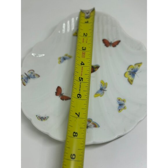 VTG Limoges France Porcelain Seashell Dish Hand-Painted Butterflies 9.25" White - Picture 7 of 7
